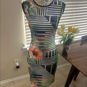 Blue and Green Sheath Midi Dress for Cocktail Nights